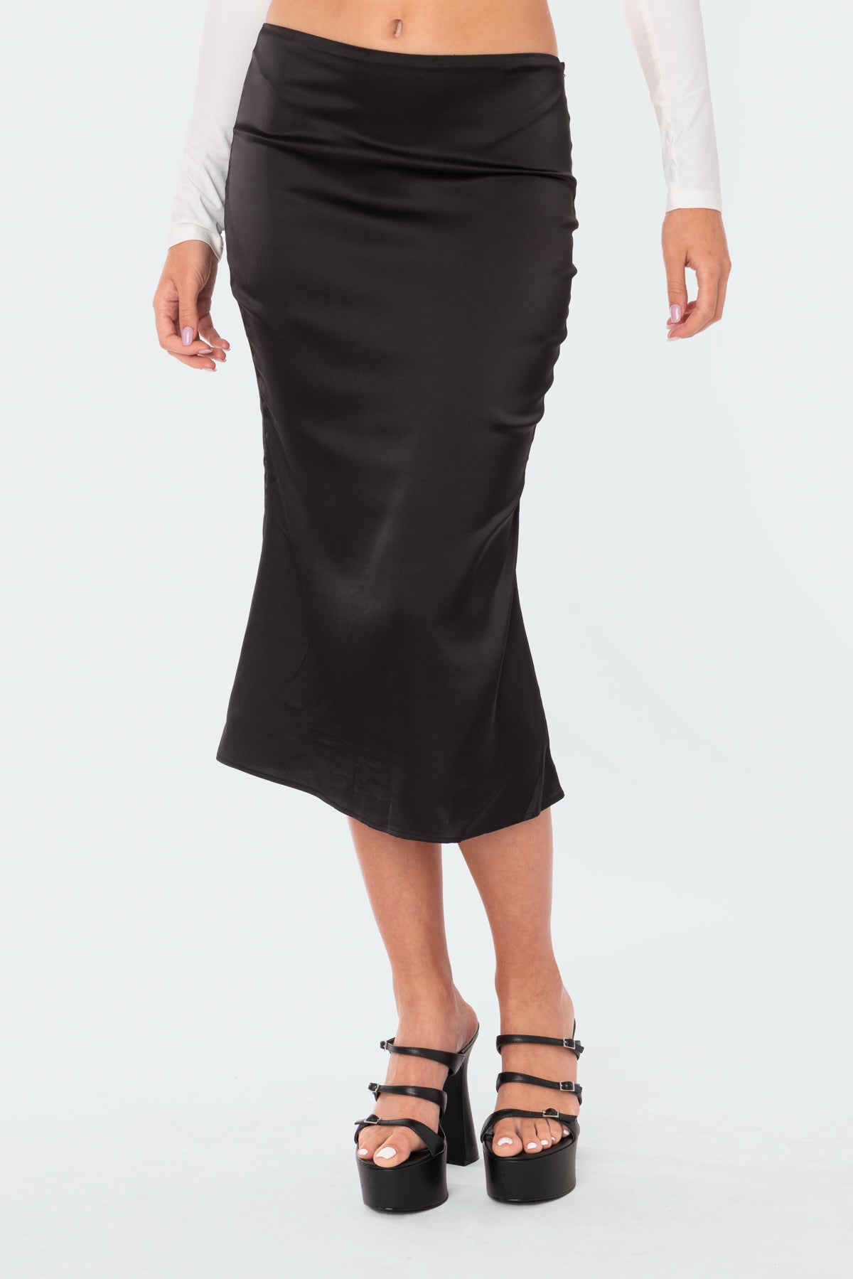 Low-Rise Satin Midi Skirt