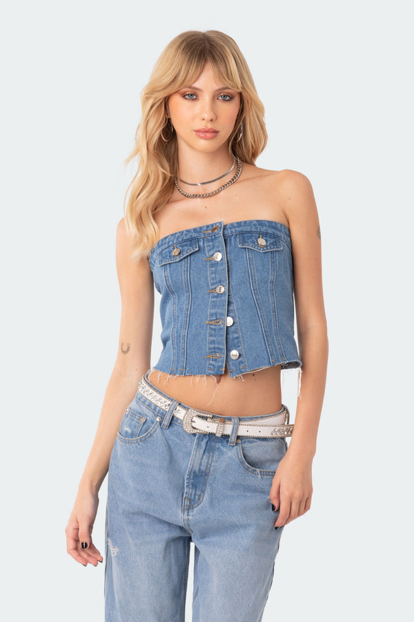 River Denim Strapless Top