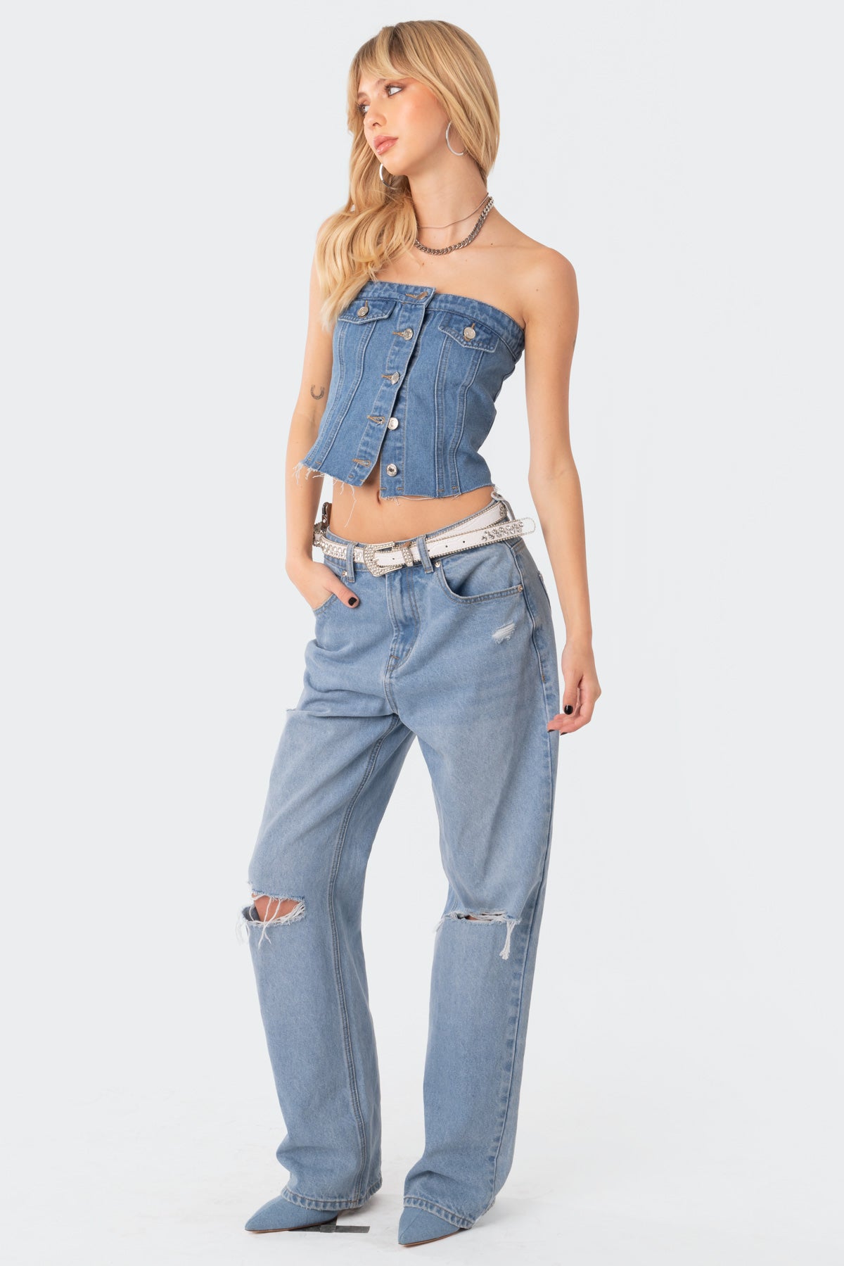 River Denim Strapless Top