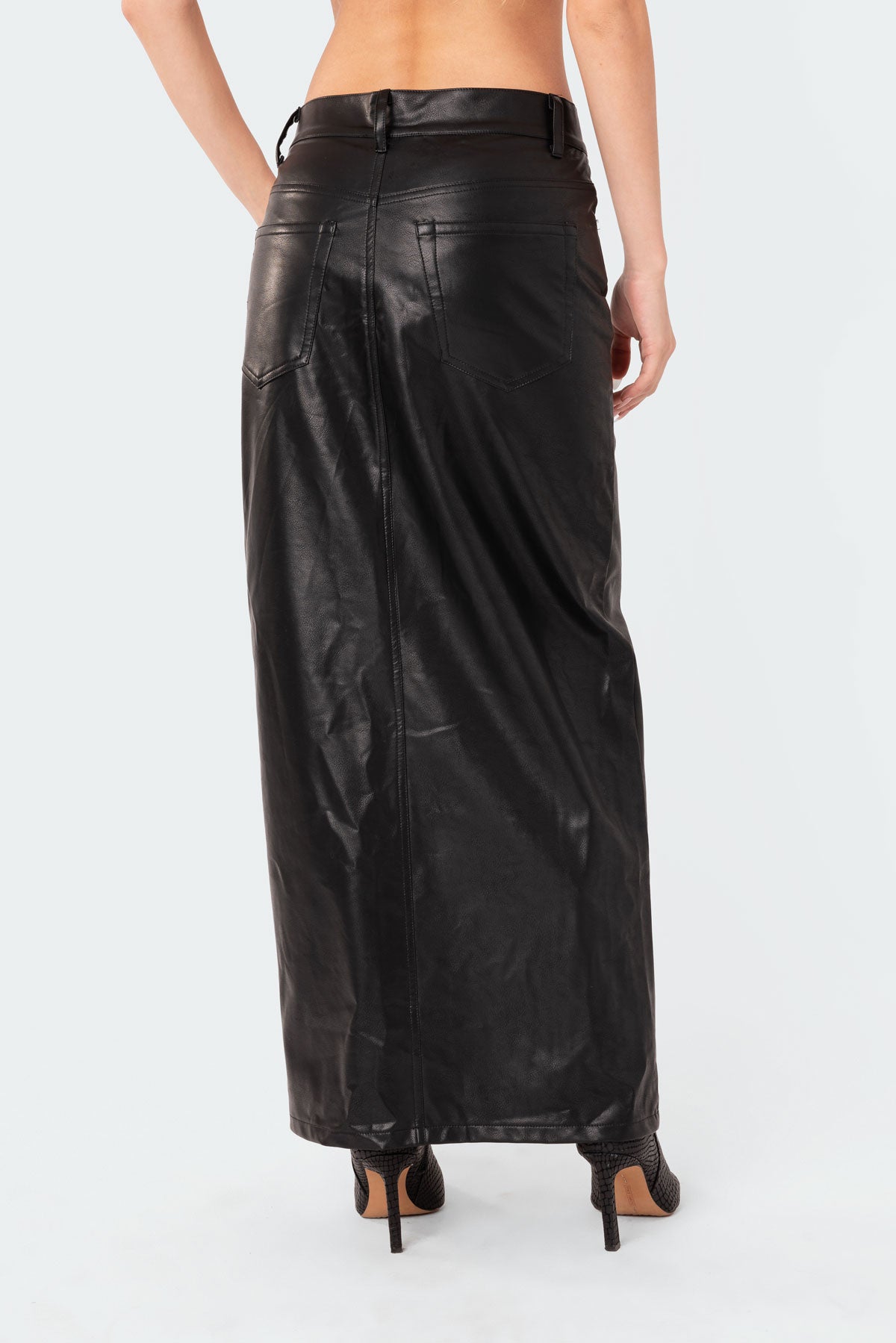 Neli Faux Leather Slitted Maxi Skirt