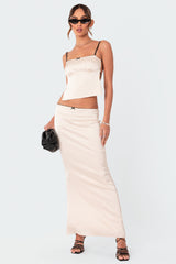 Satin Effect Back Slitted Low Rise Maxi Skirt