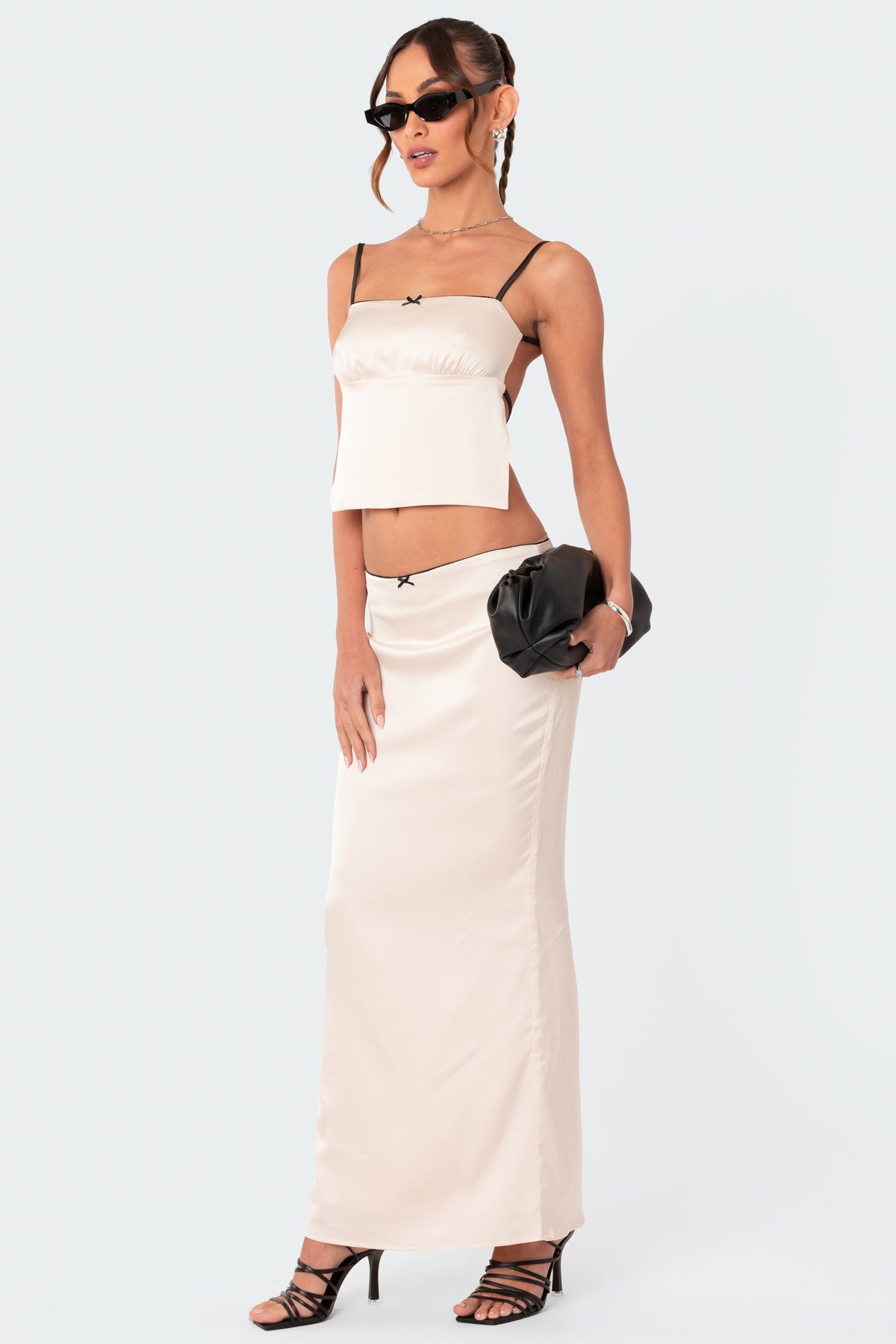 Satin Effect Back Slitted Low Rise Maxi Skirt