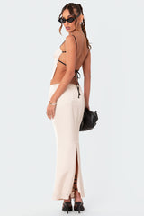 Satin Back Slitted Low Rise Maxi Skirt