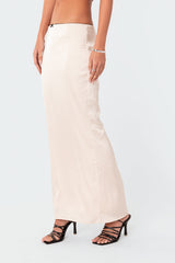 Satin Effect Back Slitted Low Rise Maxi Skirt