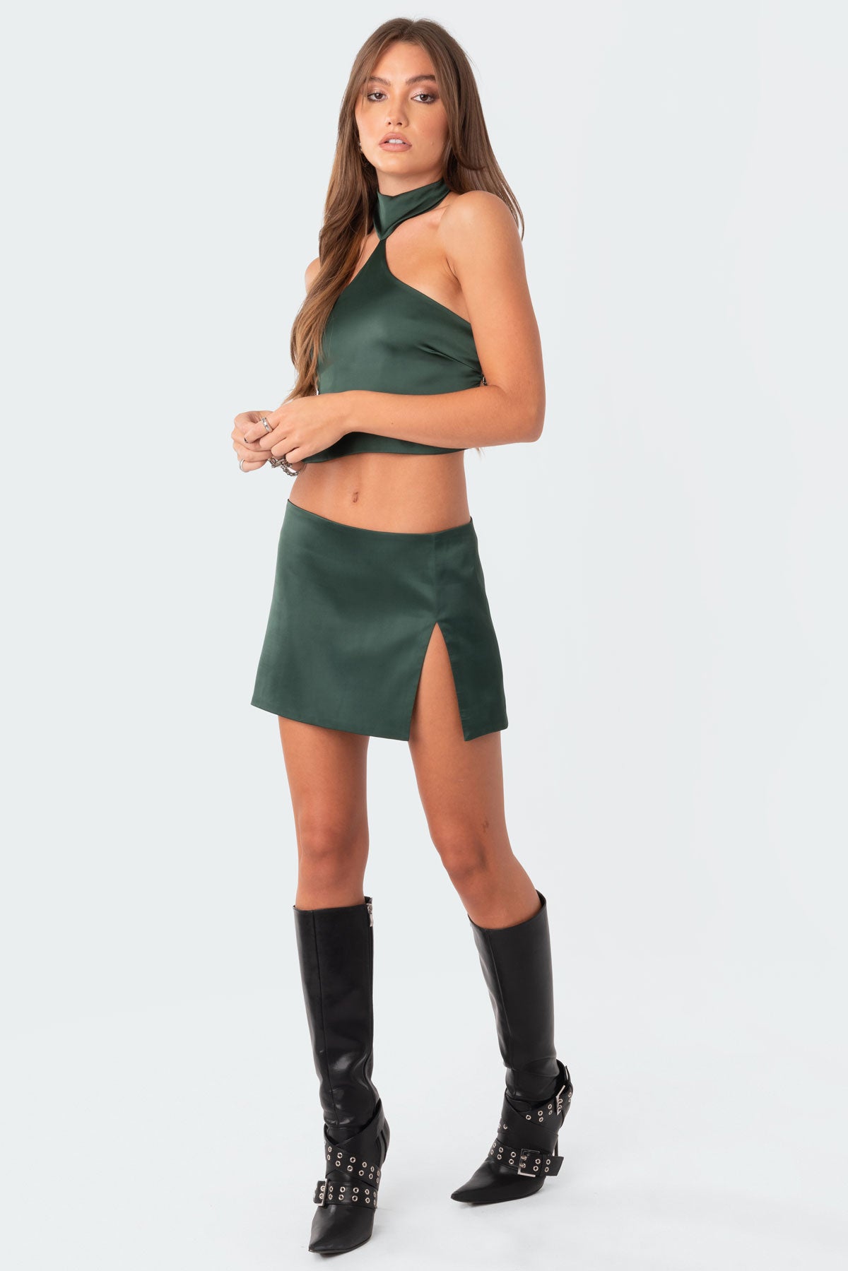 Daina Satin Effect Open-Back Crop Top