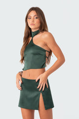 Daina Satin Open-Back Crop Top