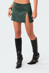 Daina Satin Effect Slit Mini Skirt